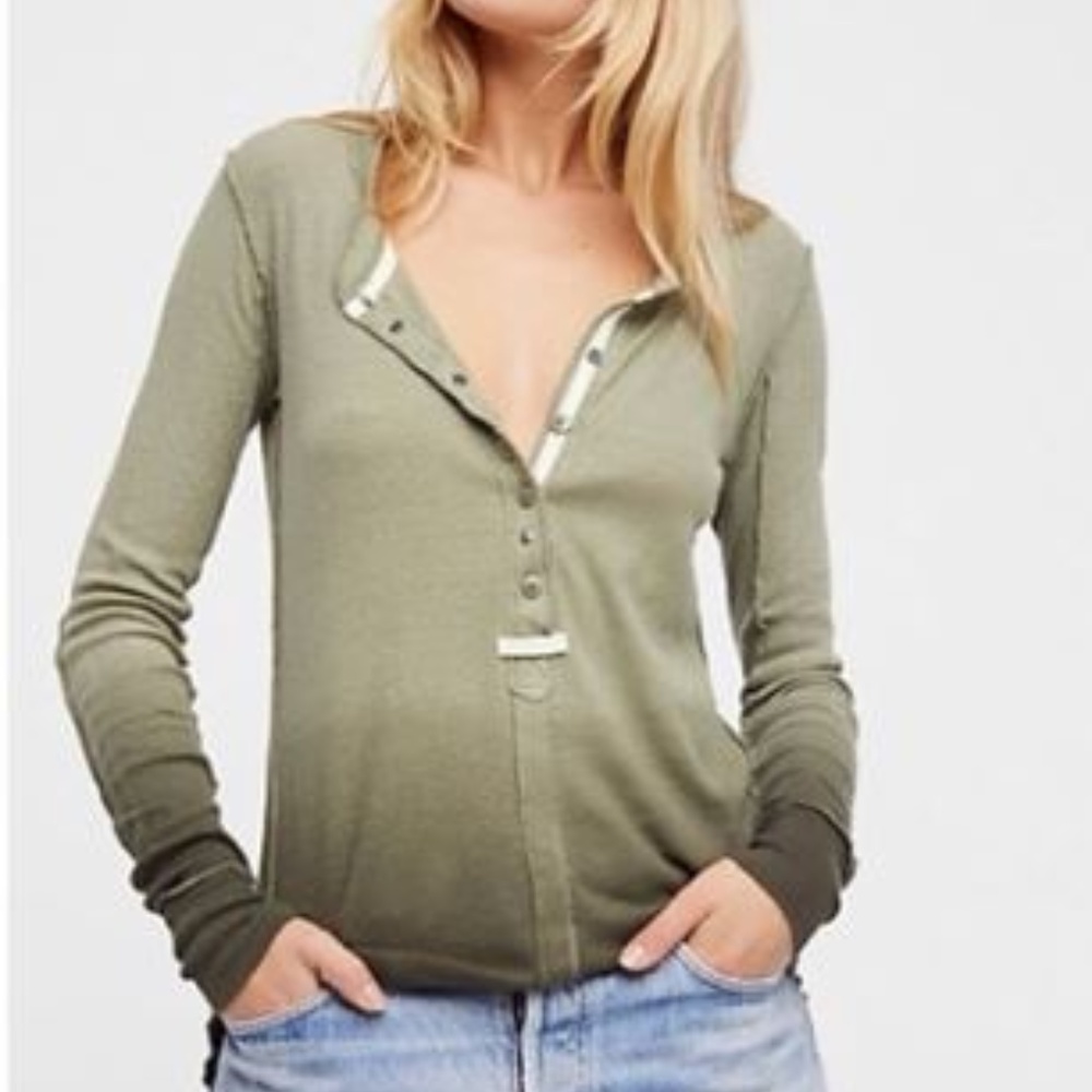 Free People Green Cozy Up Henley